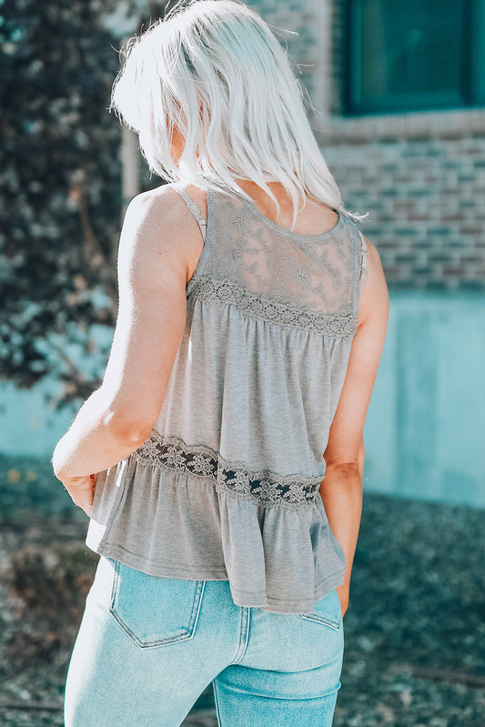 Lace Embroidery Ruffled Sleeveless Top