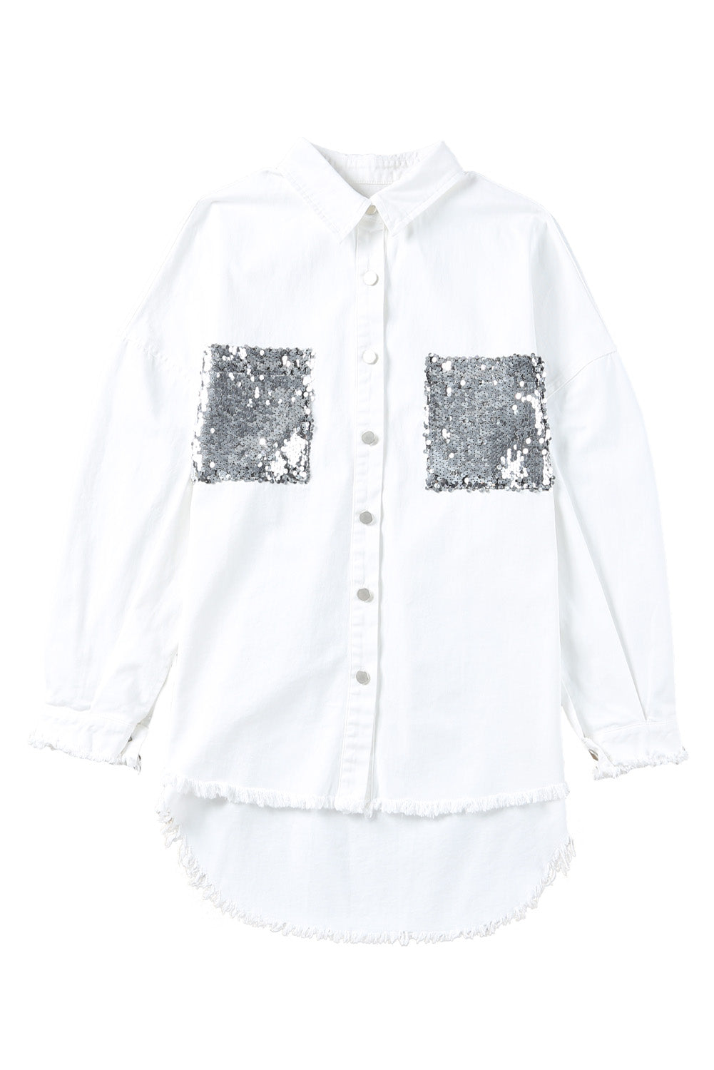 Sequin Pockets BF Distressed Shacket