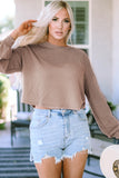 Smoke Gray Cording Drop Shoulder Puff Sleeve Casual Long Sleeve Top