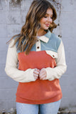 Buttoned Color Block Long Sleeve Top