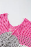 Haut en tricot rose à manches longues avec œillets et bloc de couleur dans le dos torsadé