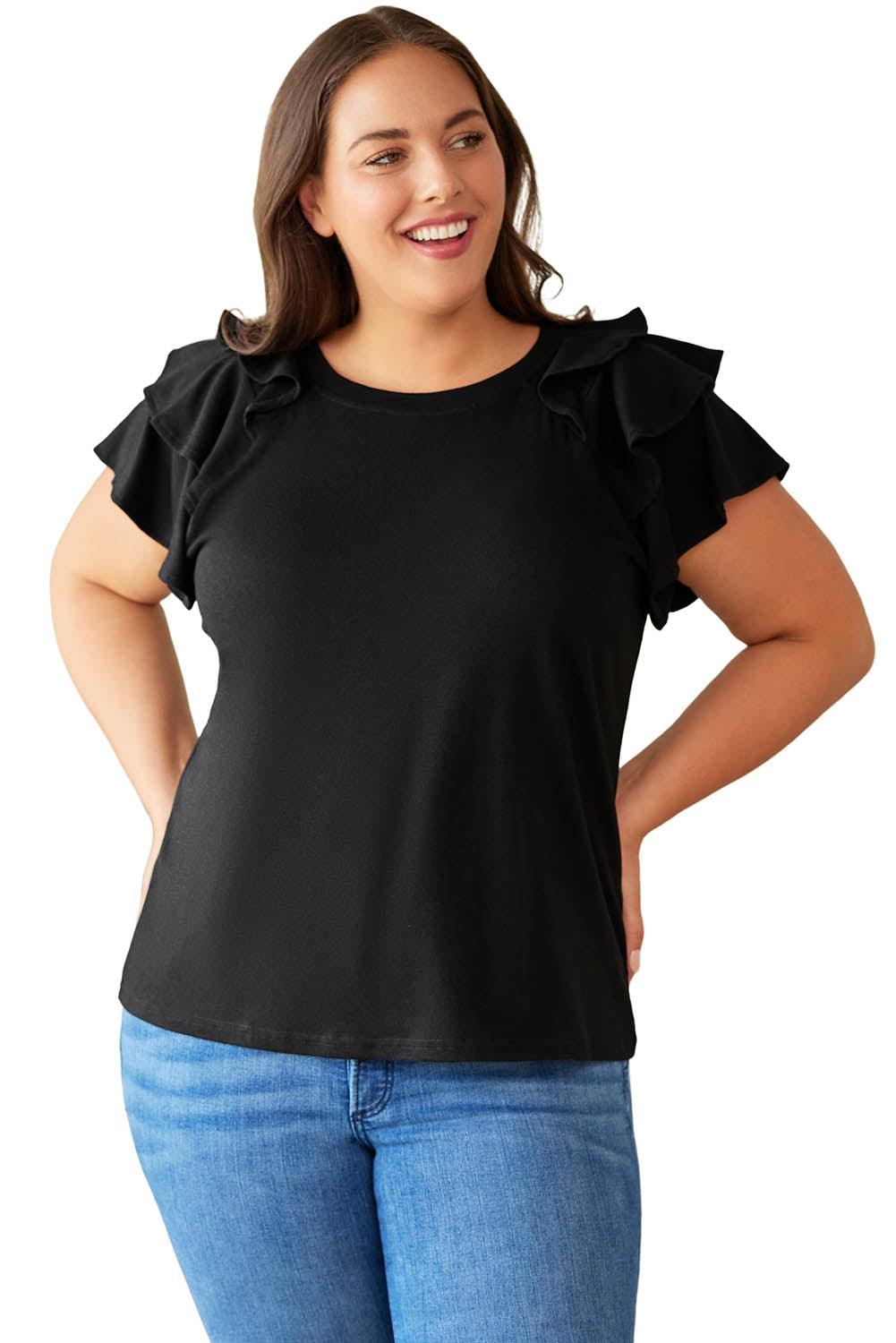 Plain Tiered Ruffled Short Sleeve T Shirt