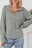 Quarter Buttoned Drawstring Pullover Hoodie