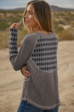 Gray Aztec Patchwork Ribbed Long Sleeve Top