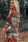 Cinnamon Plaid Corduroy Patchwork Chest Pocket Shacket