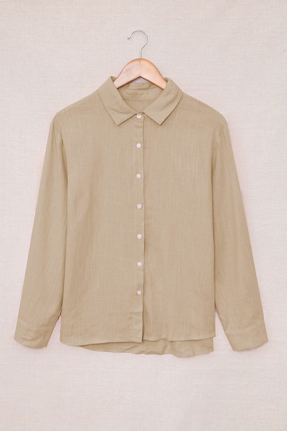 Khaki Textured Solid Color Basic Shirt