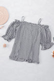 Sweetheart Gingham Button Down Cold Shoulder Blouse