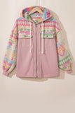 Multicolor Plus Size Flap Pockets Aztec Print Jacket