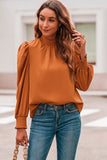 Long Bubble Sleeve Mock Neck Chiffon Blouse