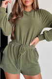 Corded Pullover Long Sleeve Drawstring Romper