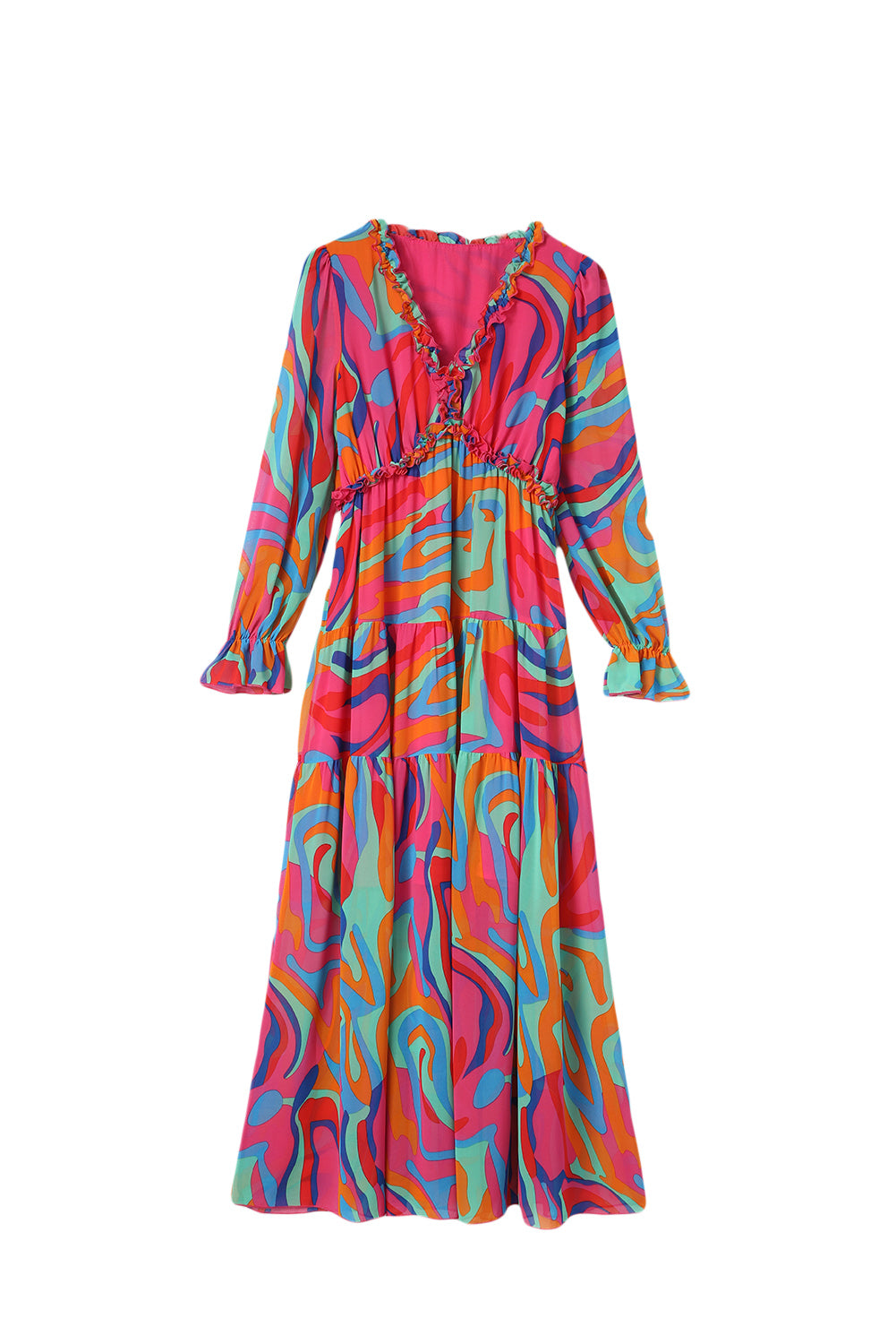 Robe longue multicolore à volants et volants Wild Lotus