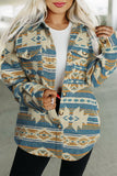 Multicolor Plus Size Flap Pockets Aztec Print Jacket