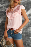 Lace Splicing Ruffled Short Sleeve T-shirt