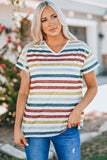 Multicolor Stripes V Neck T-shirt