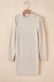 Parchment Pearl Beaded High Neck Bodycon Sweater Dress