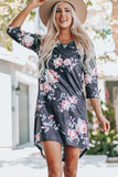 Vintage Floral 3/4 Sleeves T-shirt Dress