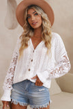 Lace Crochet Hollow Out Knit Buttoned Sweater