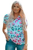 Leopard V Neck Short Sleeves T-Shirt