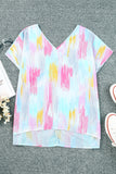 Abstract Print V Neck Dolman Blouse