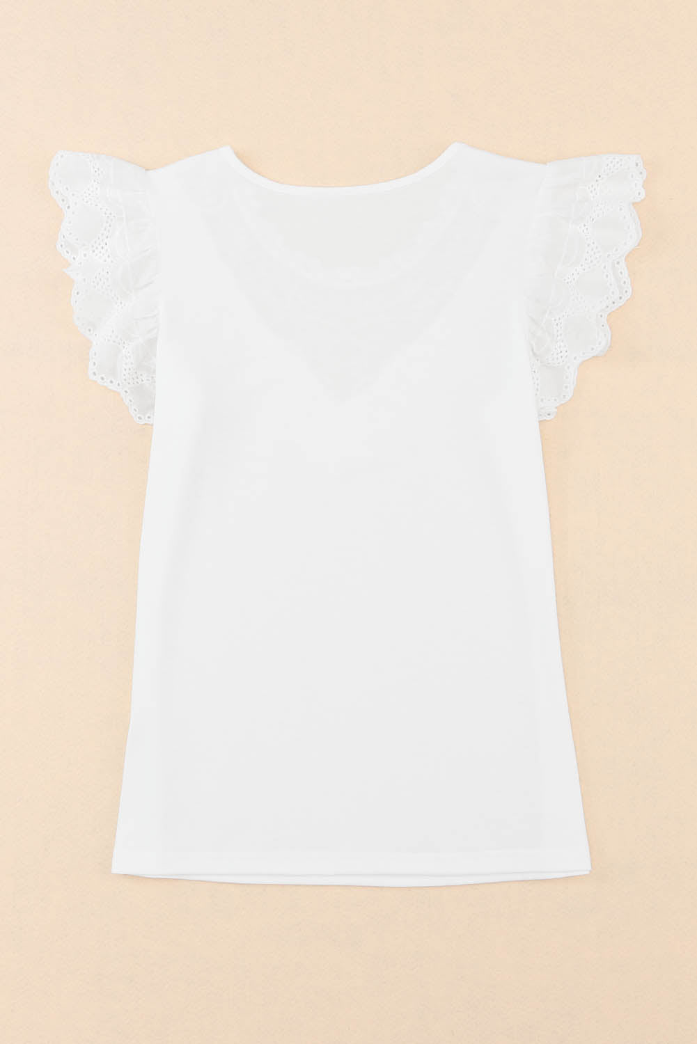 Lace Splice Ruffle Eyelet Flutter Sleeve Top