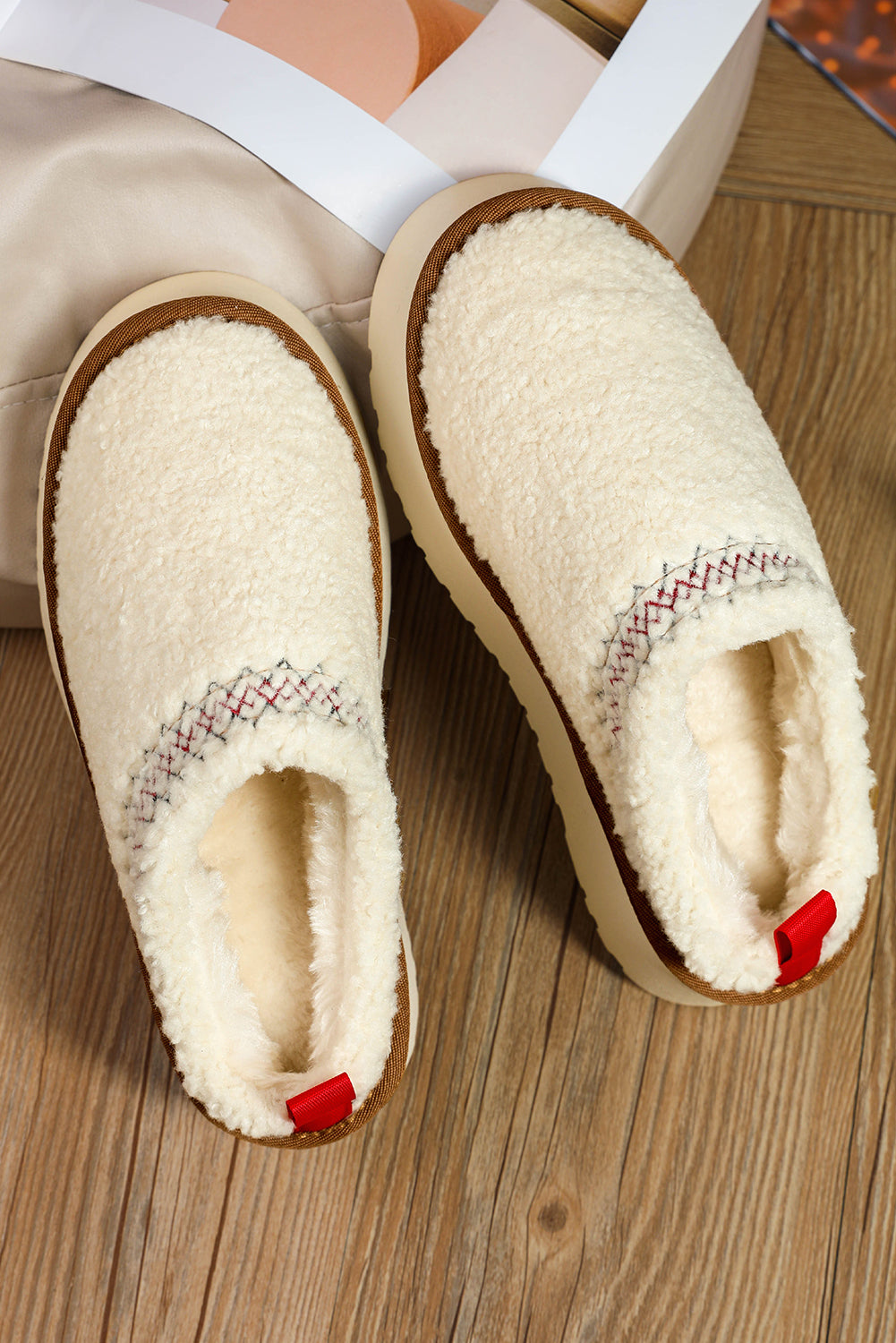 Chestnut Embroidered Sherpa Plush Thick Sole Snow Boots