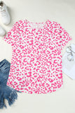 Leopard Print Textured Knit Short Sleeve Plus Size T Shirt