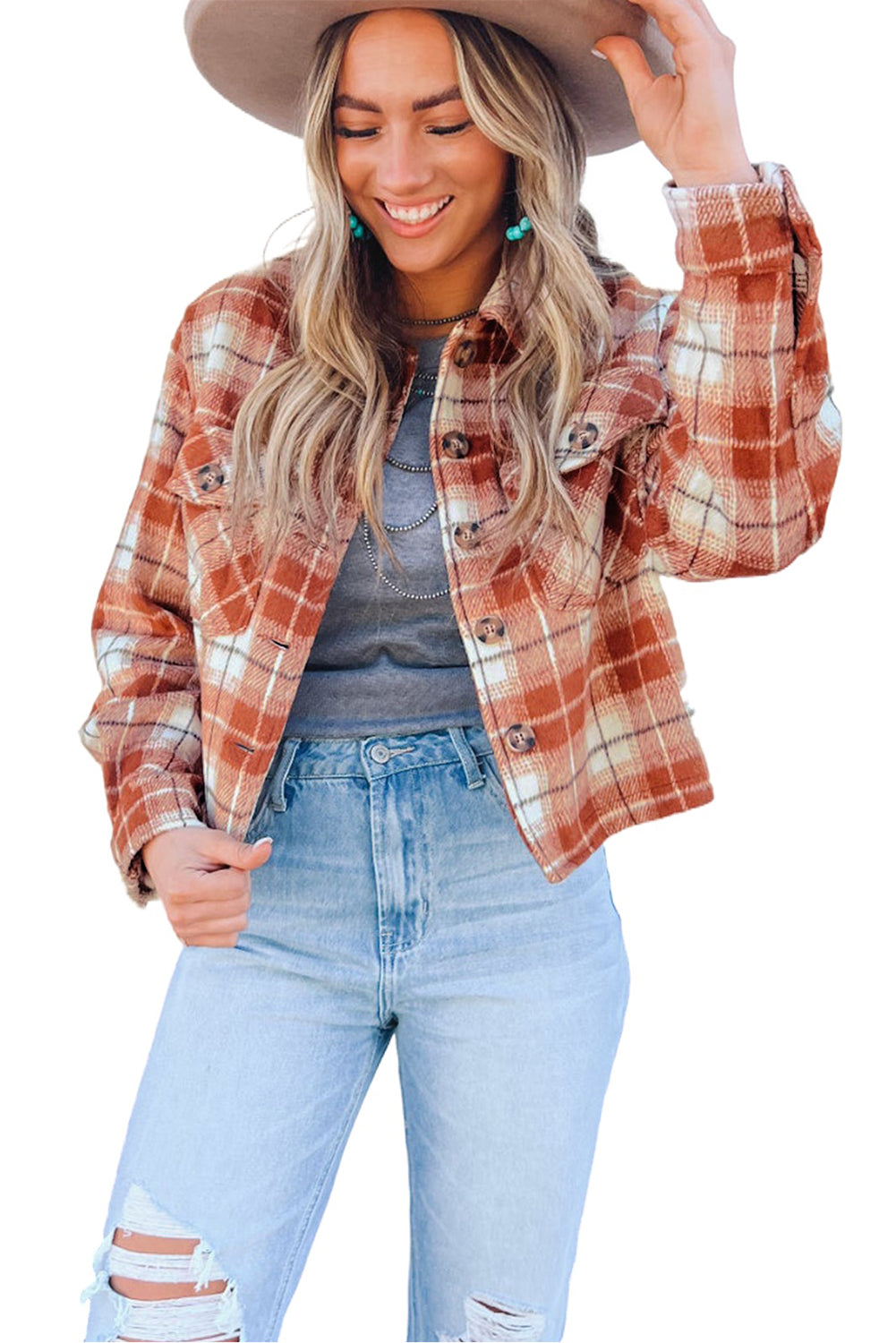 Plaid Button-Up Flap Pocket Jacket