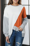 Colorblock Stitching Irregular Hem Long Sleeve Top