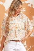 Floral Print Wide Ruffle Sleeves Blouse