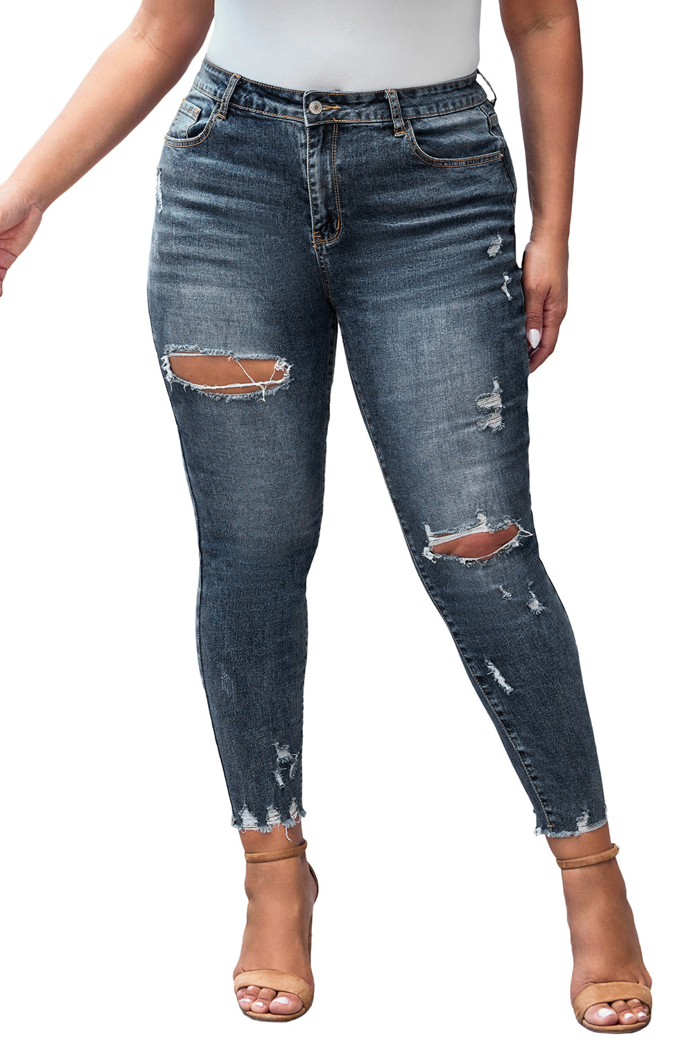 Plus Size Distressed Ankle Length Skinny Jeans