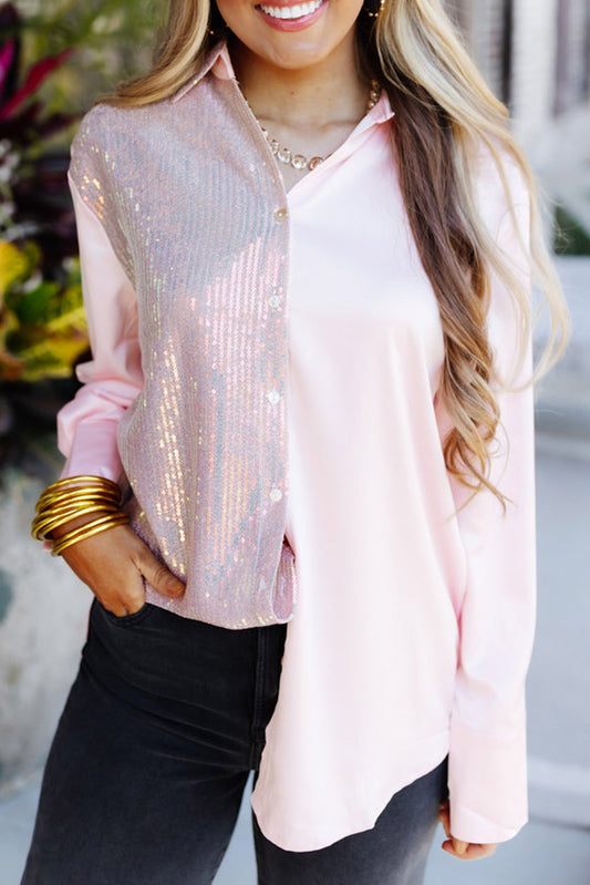 Sequin Contrast Long Sleeve Shirt