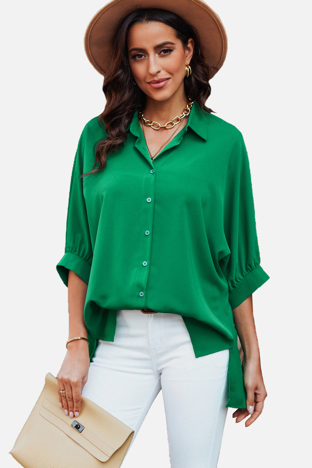 3/4 Puff Sleeve Oversize Shirt