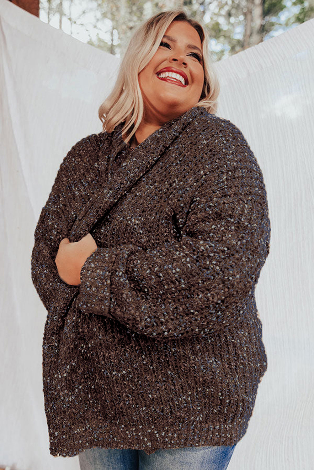 Khaki Open Front Knit Plus Size Cozy Cardigan