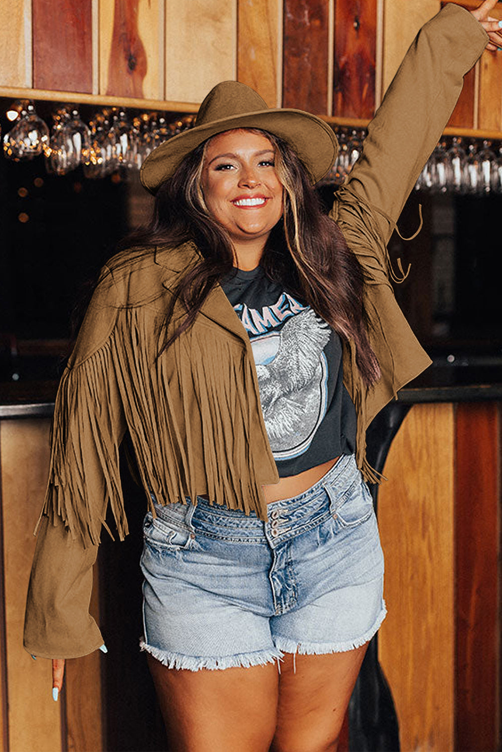 Pink Fringe Plus Size Cropped Jacket