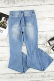 Dark Mid Rise Button Front Flare Denim