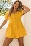 Button V Neck Crinkle Pocketed Romper