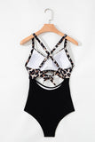 Black Leopard 2-tone Crossed Cutout Backless Monokini