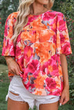 Floral Print Split Neck Tassel Tie Blouse