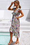 Boho Floral Print Self-tie High Waist Long Dress