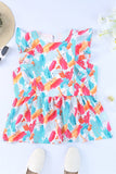 Brush Print Ruffle Trim Peplum Tank Top