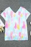 Abstract Print V Neck Dolman Blouse