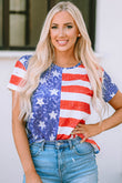 American Flag Print Distressed Crew Neck T Shirt