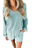 Corded V Neck Slouchy Top Pocketed Shorts Set