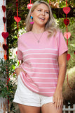 Pink Stripe Ribbed Loose Plus T Shirt