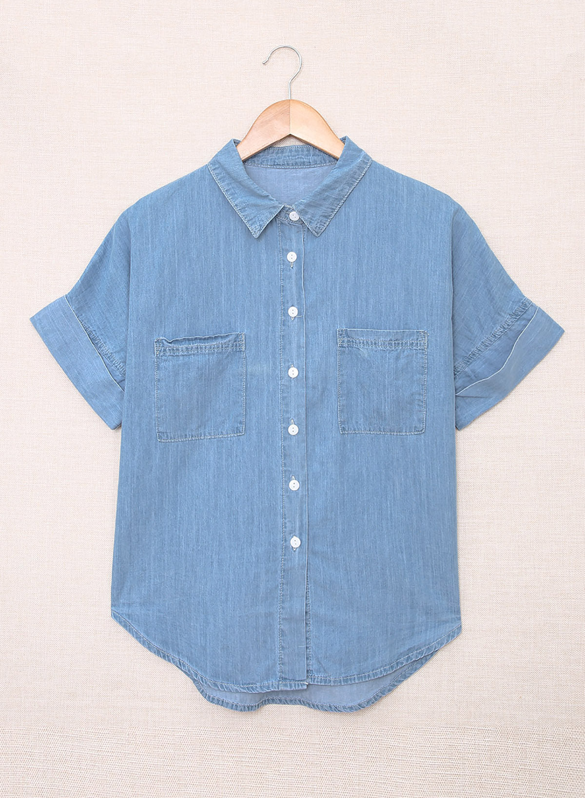 Turn-down Collar Short Sleeve Denim Shirt