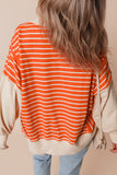 Orange Stripe Color Block Loose Fit Collared Drop Shoulder Sweatshirt