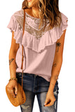 Lace Splicing Ruffled Short Sleeve T-shirt