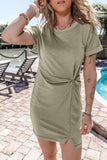 Laurel Green Folded Sleeve Twisted Mini T-Shirt Dress