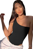 Ribbed Knit One Shoulder Sports Bodysuit