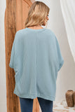 Ribbed Knit Batwing Sleeve Tunic Oversized T Shirt